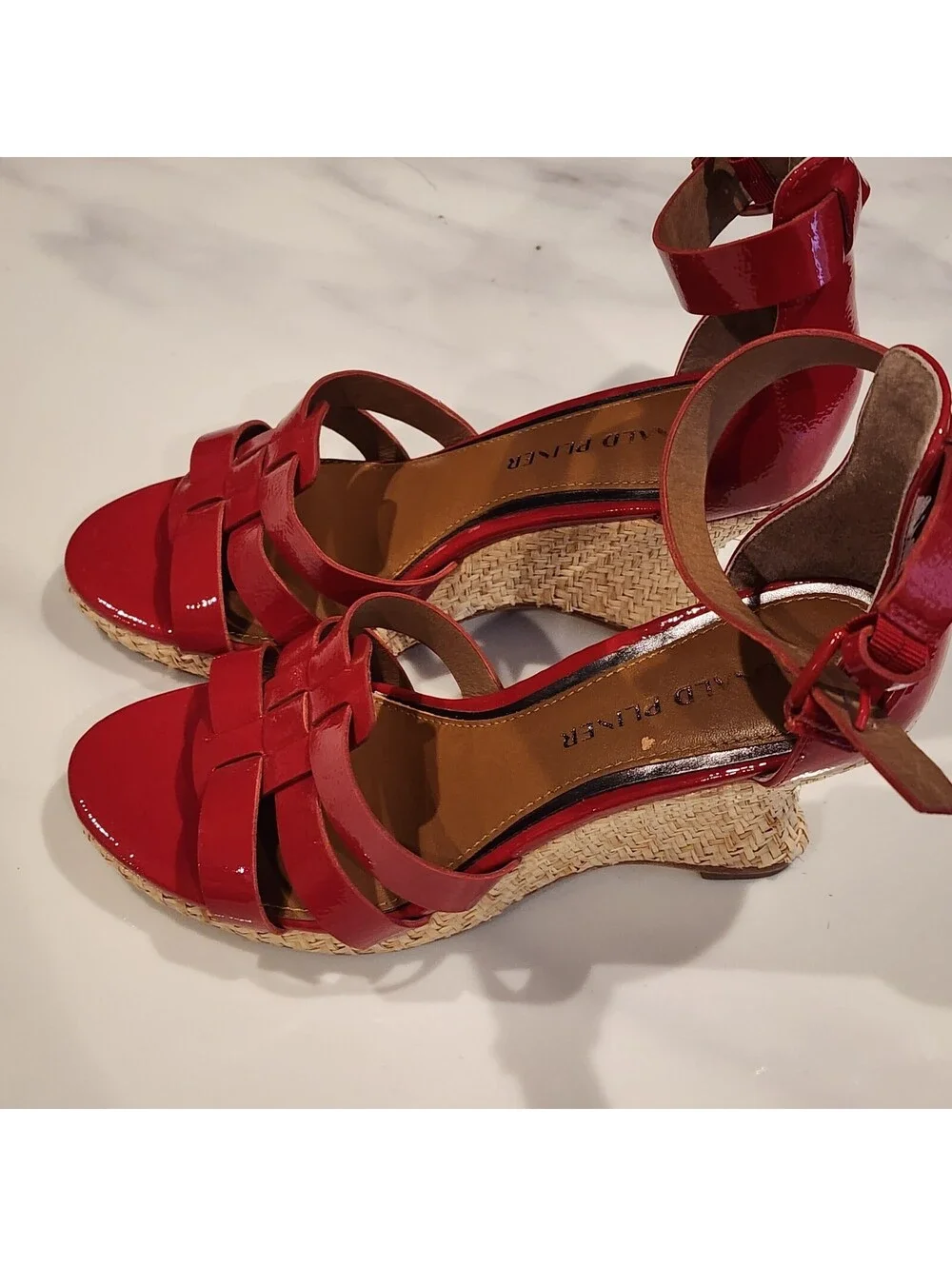 Donald J Pliner Red Patent Leather Espadrille Wedge Sandals Size 6.5